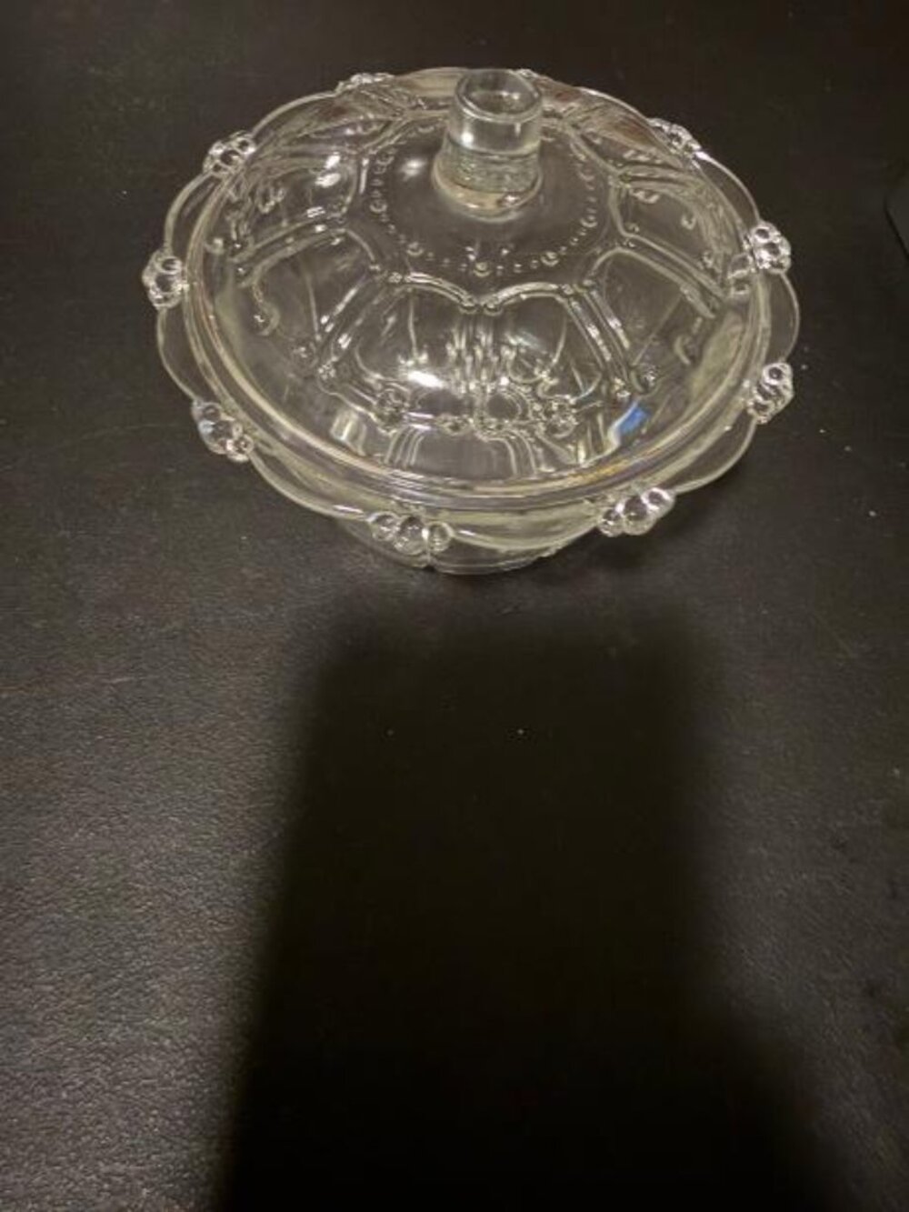 Vintage KIG Indonesia Glass Oyster Pearl Clear 5" Covered Candy Dish Bowl w/ Lid